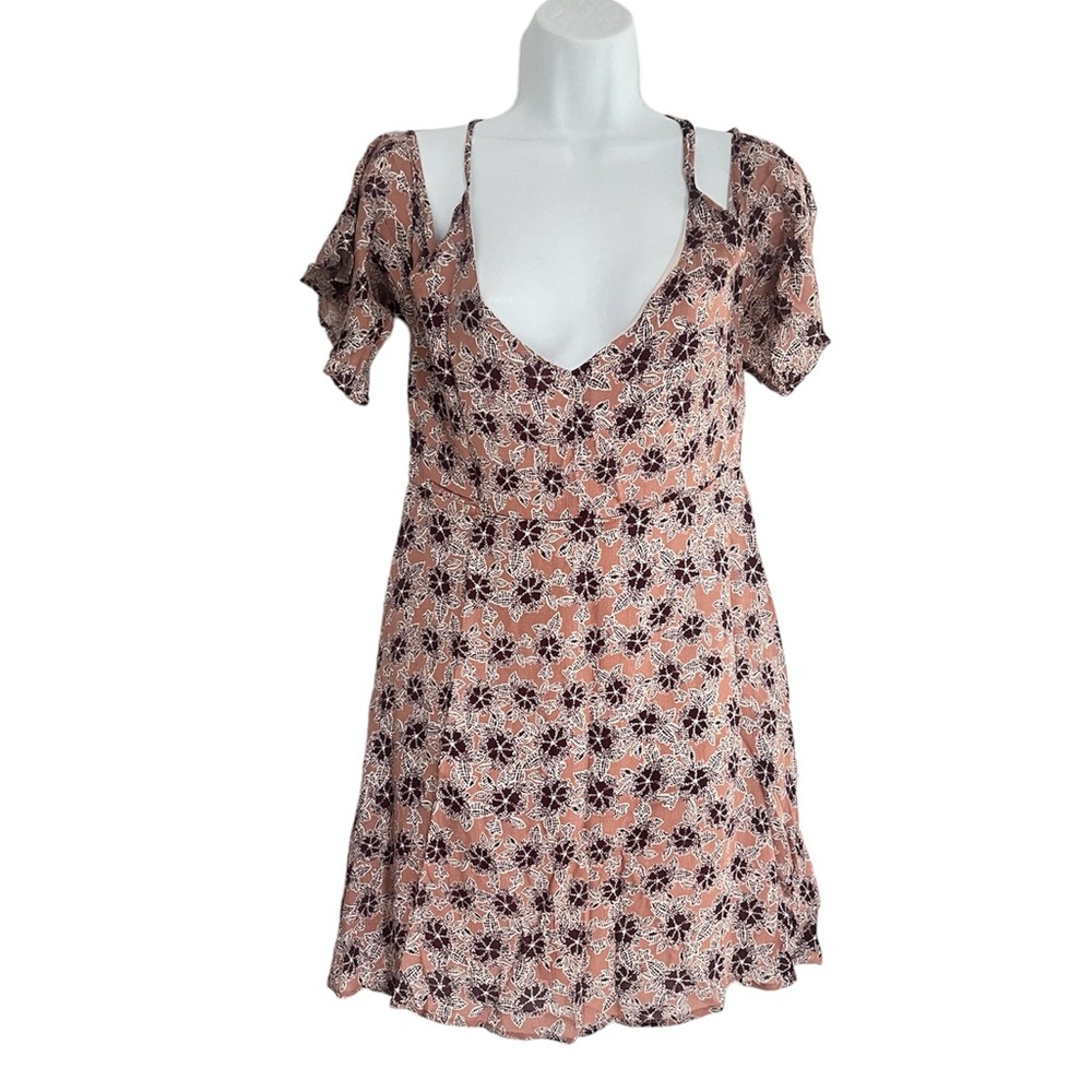 Honey Punch Cold Shoulder Floral Mini Dress Small Boho 3/4 Sleeve